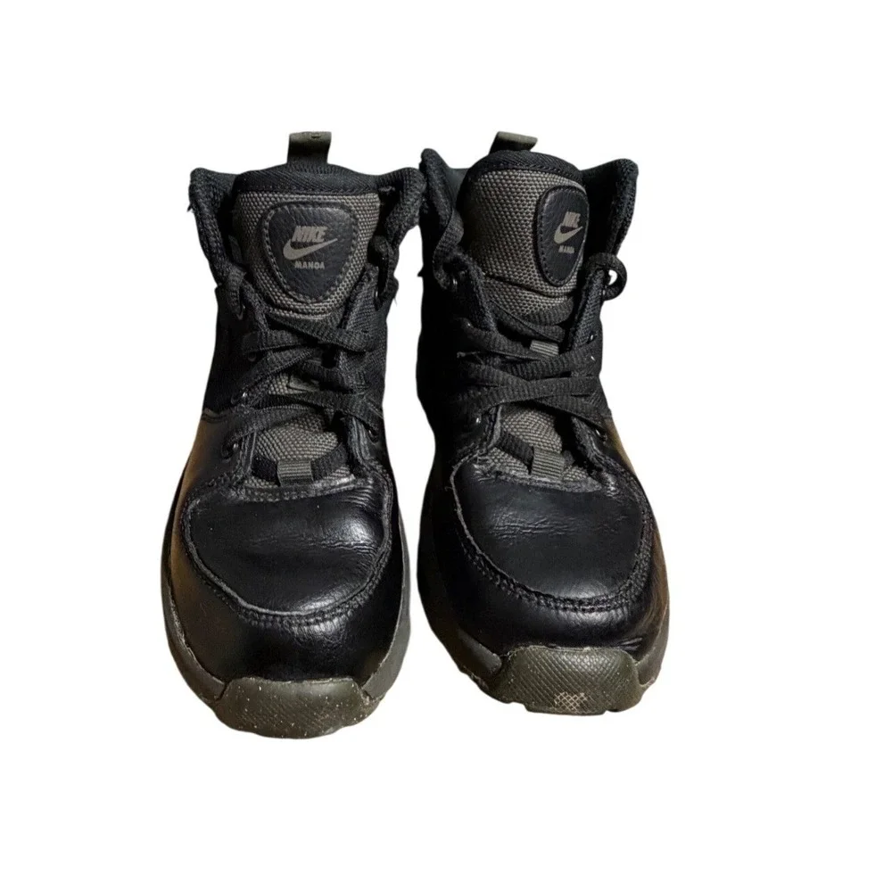 Nike‎ Manoa LTR Kids Boots Triple Black Leather High Top AJ1281-002 Size 11C